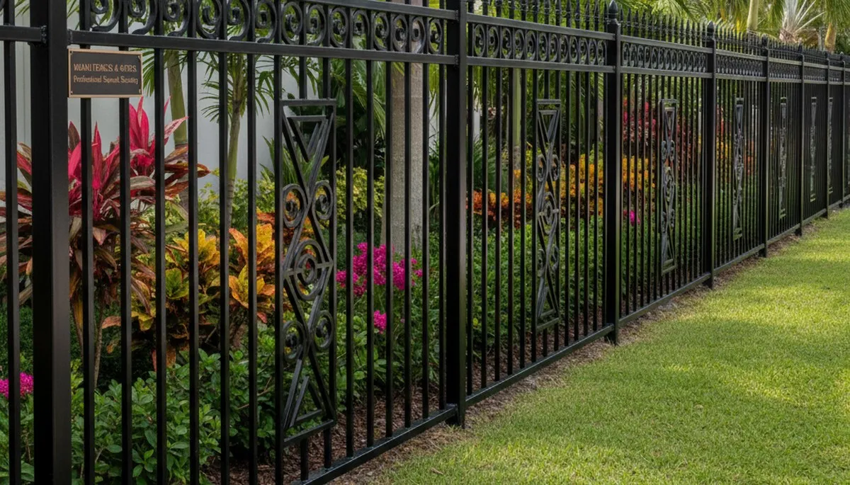 Black ornamental metal fence installation by Chop Chop Landscaping in Miami, FL for elegant yard security