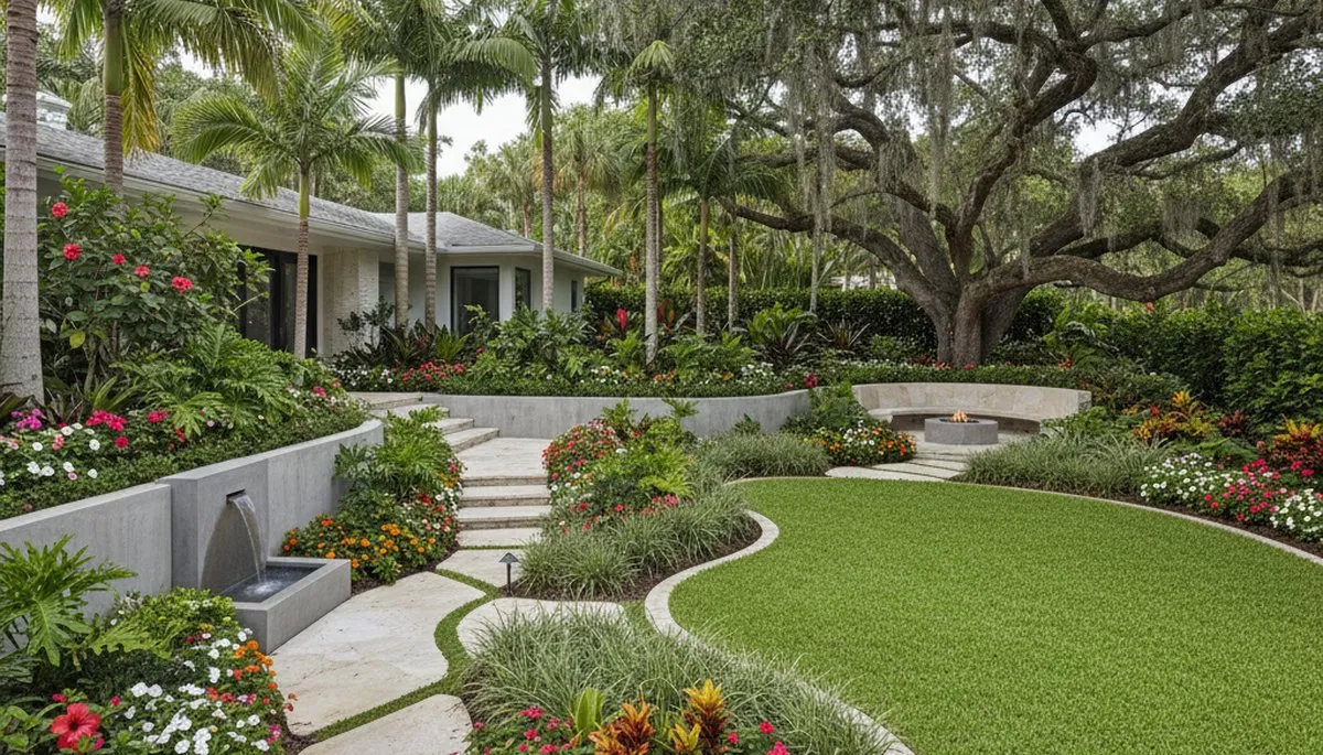 Complete property landscape transformation with lush lawn and tropical plants in Miami, FL