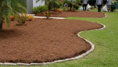 Fresh mulch installation with clean edging and rich color by Chop Chop Landscaping in Miami, FL