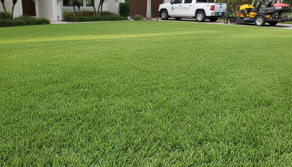Lush green lawn in Miami FL showing professional landscaping and healthy turf by Chop Chop Landscaping