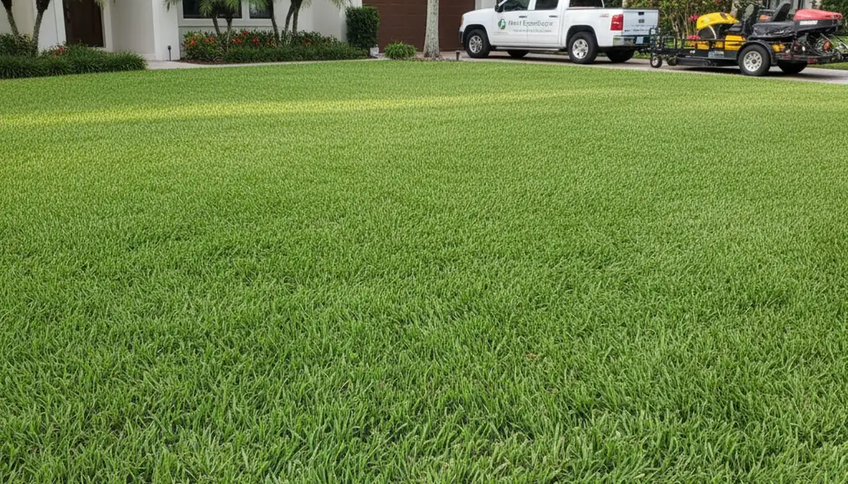 Lush green lawn in Miami FL showing professional landscaping and healthy turf by Chop Chop Landscaping